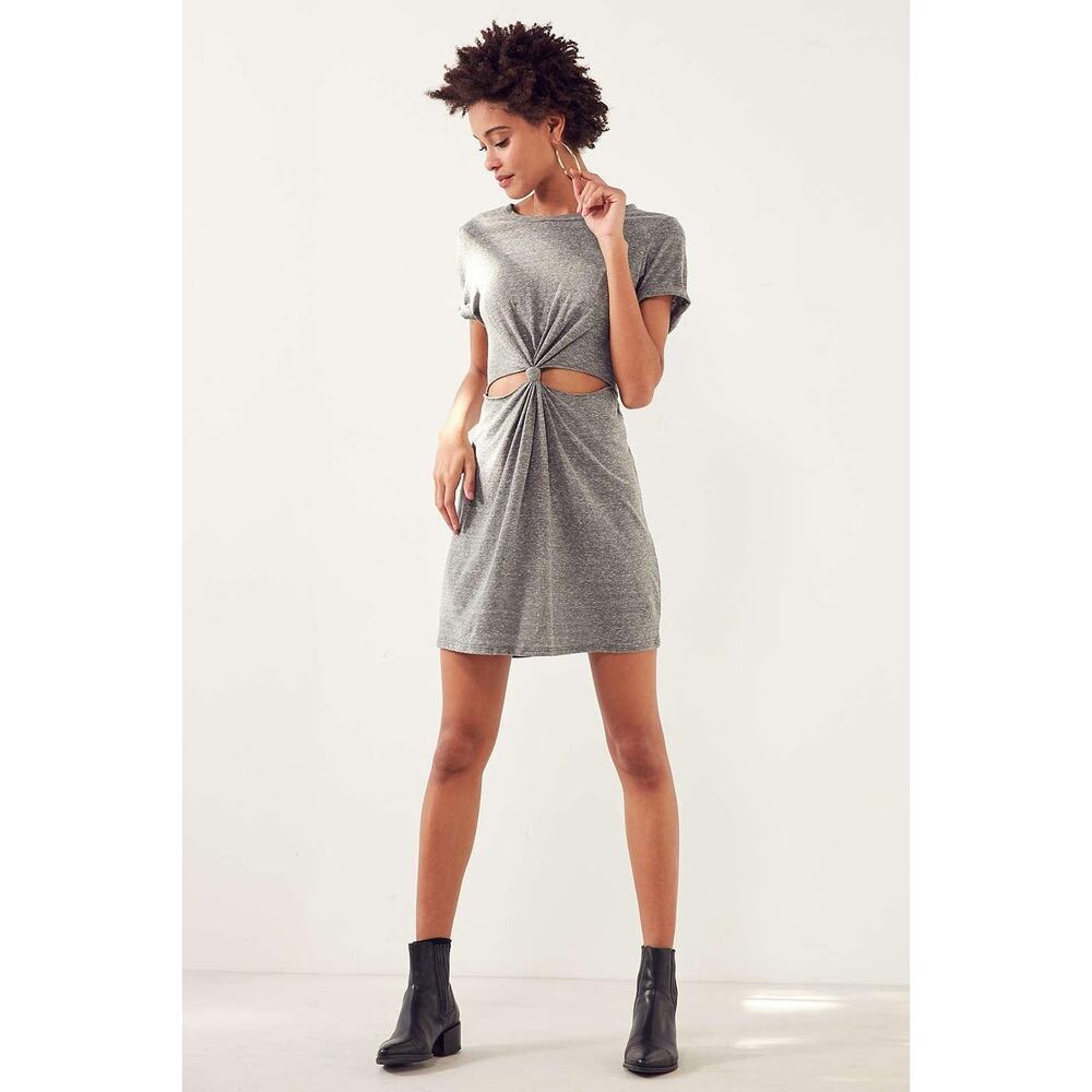 Honey Punch Gray Heathered Short Sleeve Crew Neck Knot-Front T-Shirt Dress XS